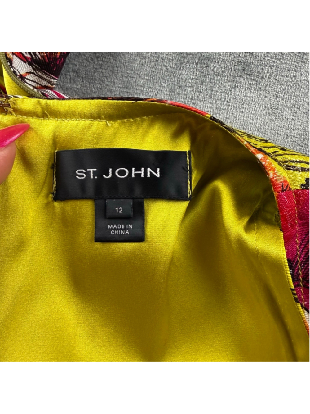 St John Dress 12 Silk Metallic Floral Sheath Luxury Resort Coastal Pink Yellow - Picture 6 of 16